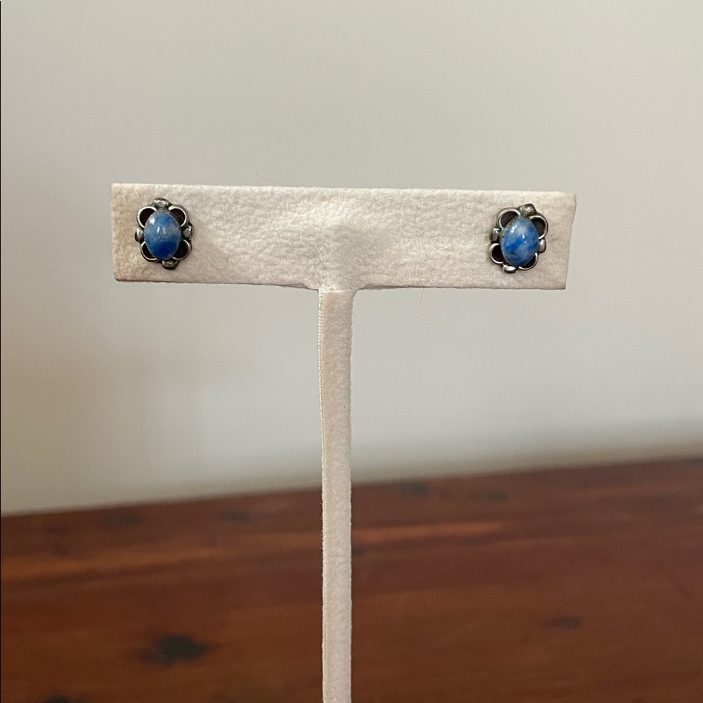 Vintage Blue Sodalite Lapis Sterling Silver 925 Southwest Stud Earring
